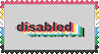 the word 'disabled' with the grdient of the disabled pride flag